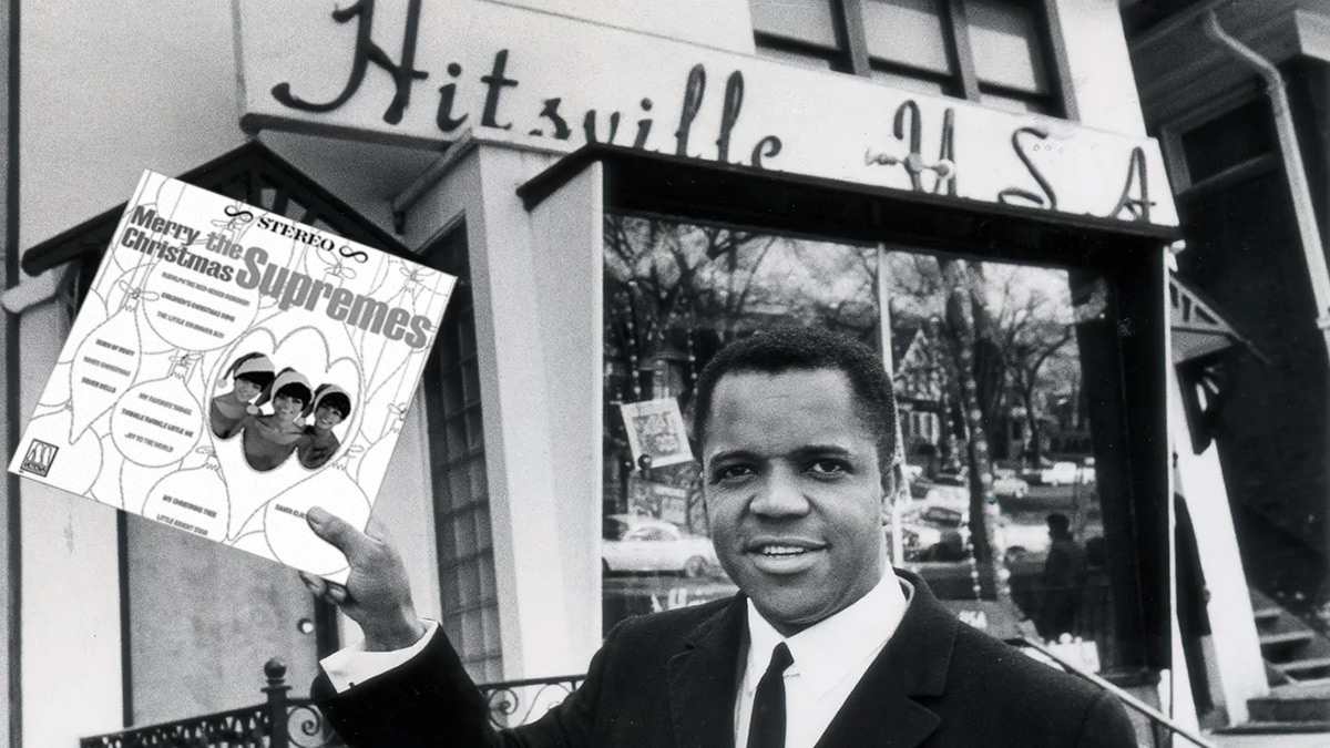 Berry Gordy with the Supremes Christmas album